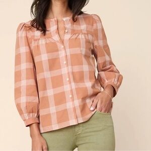 Untuckit Orange Plaid Beatrice Long Sleeve Button Front Blouse Top Shirt, M
